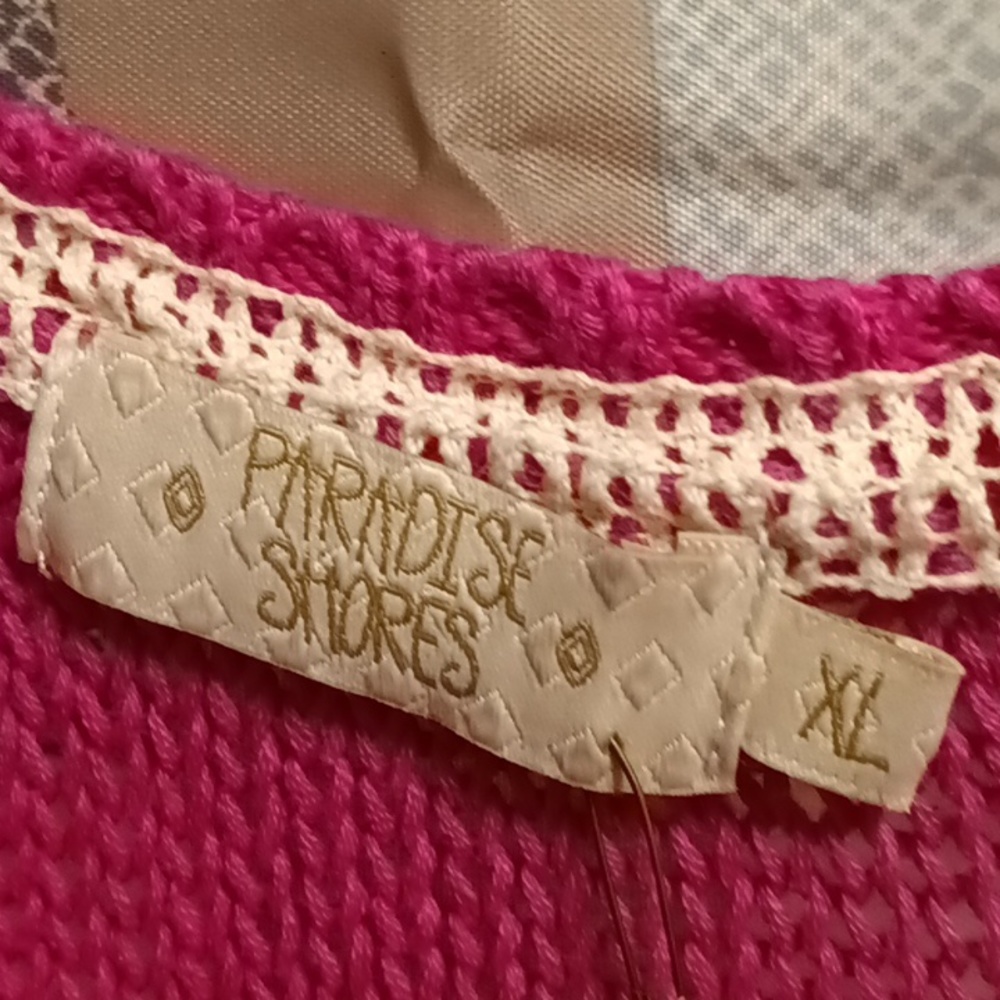 NWT PARADISE SHORES fushia crocheted knitted beach sweater Size XL